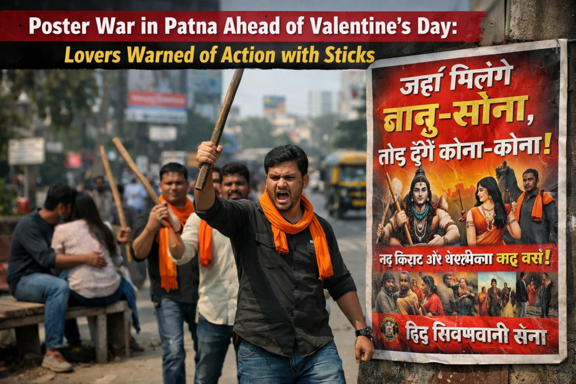 पटना में वैलेंटाइन डे से पहले ‘पोस्टर वॉर’: प्रेमी जोड़ों को लाठी-डंडे की चेतावनी