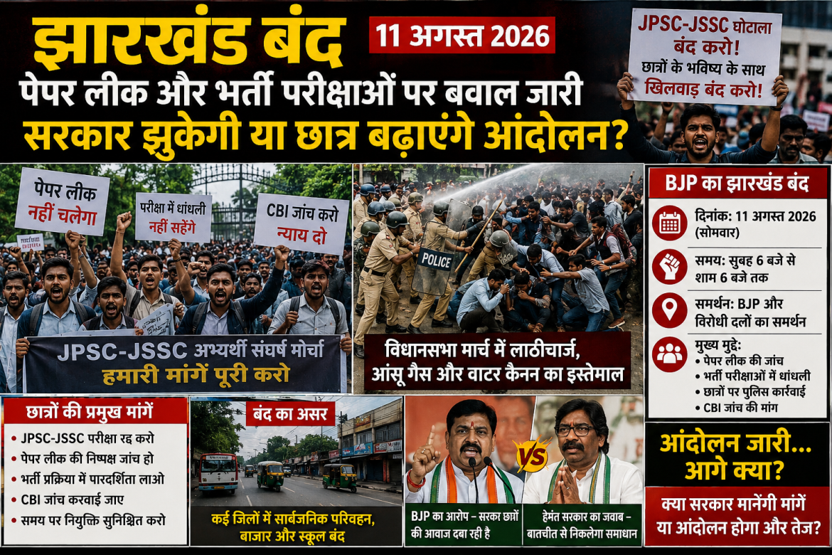 झारखंड बंद LIVE: छात्रों पर लाठीचार्ज के विरोध में BJP का बंद, JPSC-JSSC विवाद पर गरमाई सियासत; रांची में सुरक्षा कड़ी