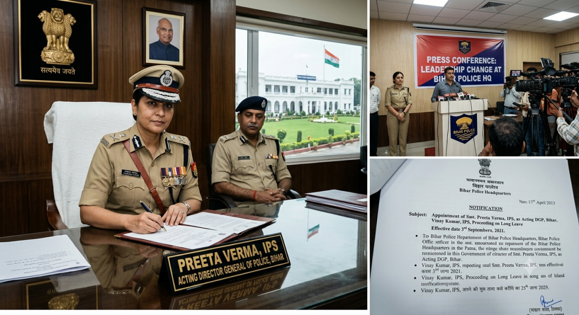 बिहार पुलिस मुख्यालय में बड़ा बदलाव: डीजीपी विनय कुमार लंबी छुट्टी पर, प्रीता वर्मा बनीं प्रभारी